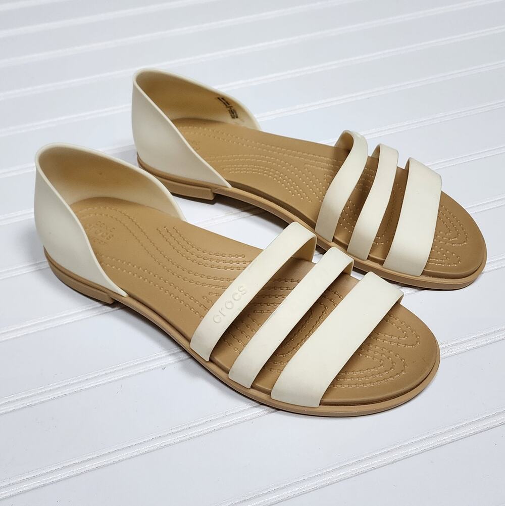 Crocs Women's Tulum Open Toe Flat Sandals Size 9 Cream